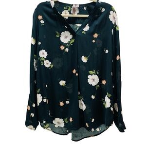 BRINA & EM Women’s Black Floral Long-sleeve Rayon Blouse XXL